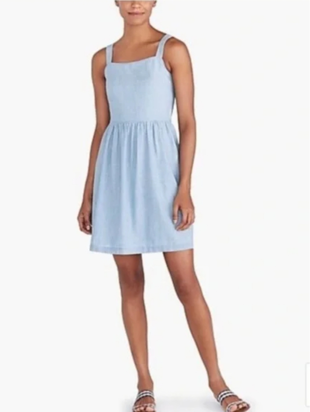 J.CREW Factory NWT Light Blue Chambray Smocked Sleeveless Apron Dress Women's L